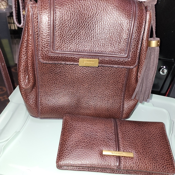 Brahmin Brown Leather Crossbody and Wallet Set